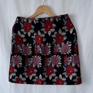 Embroidered Floral Mini Skirt in Black and Red